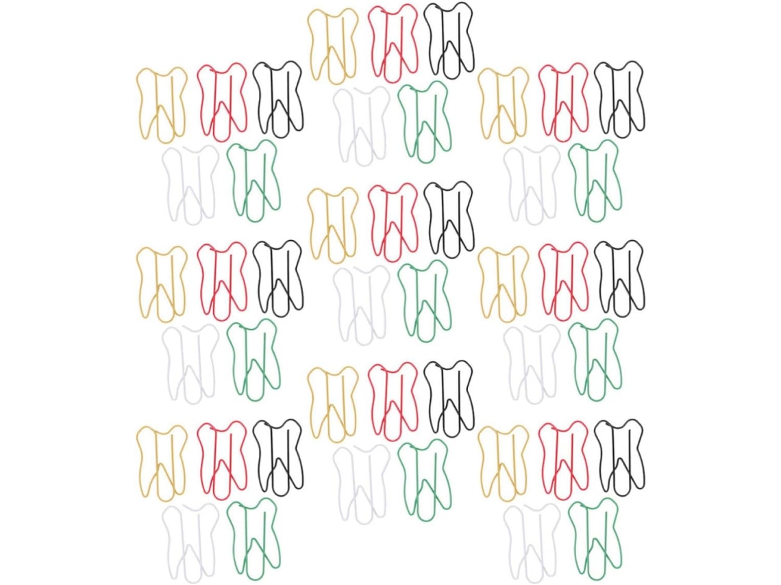 60 Clips de Papel Criativos em Formato Dente, Perfeitos para Prender Cartões e Documentos, Divertidos e Metálicos, com Núcleo