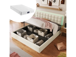 Cama Casal Trançada ZIWEI STORE com Faixa de Led e Espaço Arrumação 140x200 cm