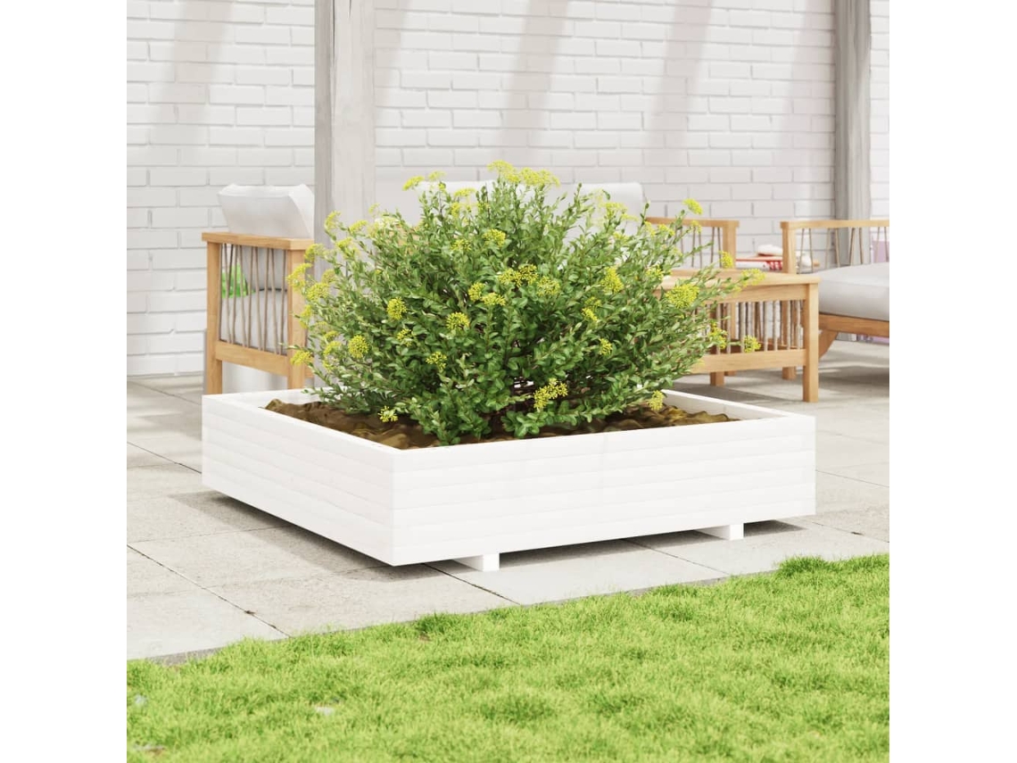 Vidaxl Vaso/floreira De Jardim 110x110x26,5 Cm Pinho Maciço Branco