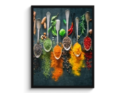 Poster Emoldurado Ervas Aromáticas - Especiarias - Colheres 60x80 Cm