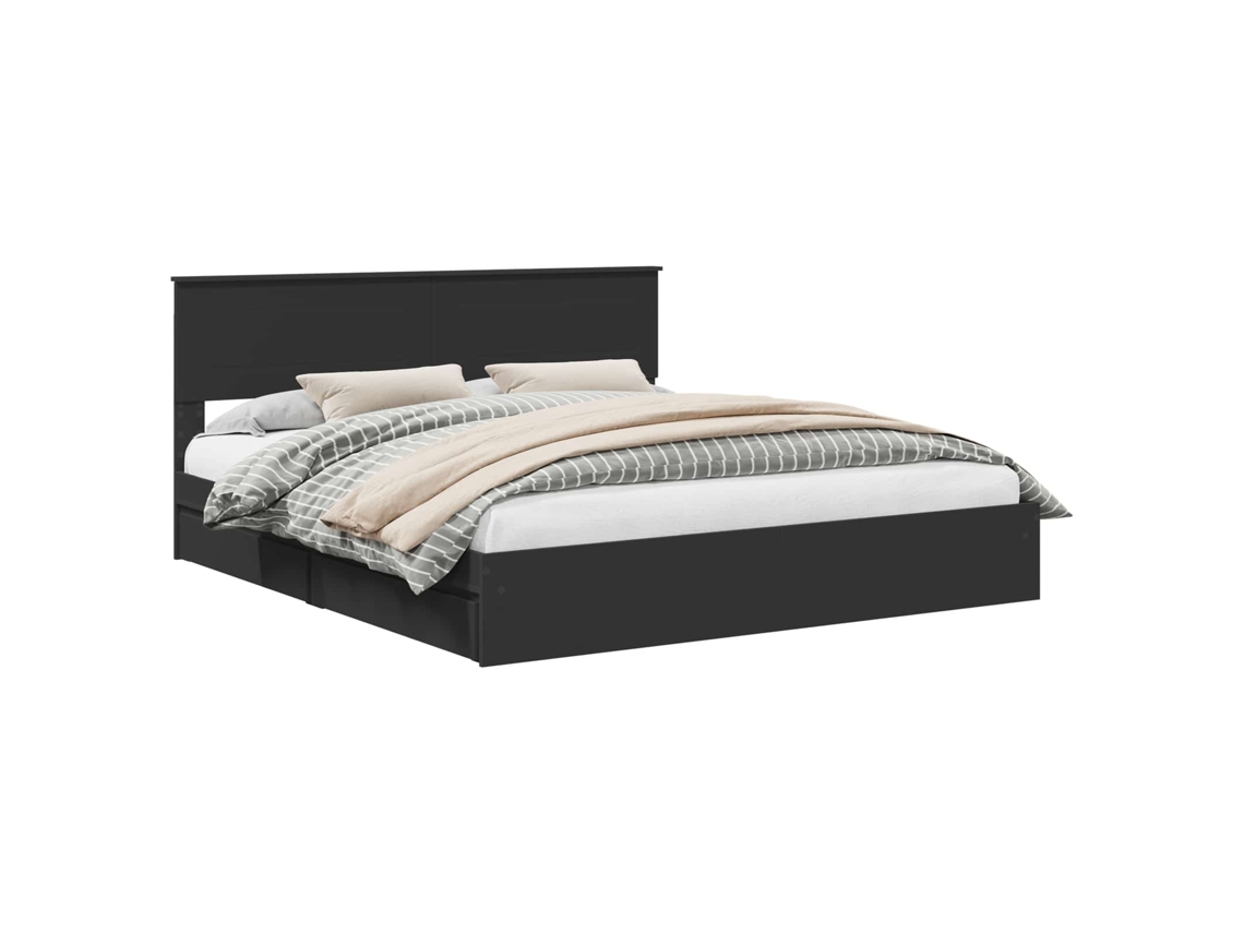 Cama com Armazenamento Preto MAISON EXCLUSIVE em Madeira Processada 200x200 cm