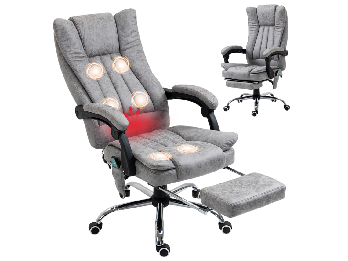 Cadeira de escritório cinza, com massagem 6 pontos, aquecimento, apoio de pés retrátil, controle remoto