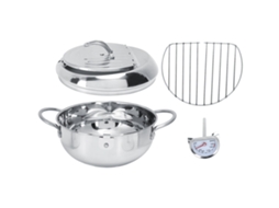 Panela de fritura profunda, aço inox, com termômetro, tampa, 2.2l, 20cm, para cozinha | S/MARCA