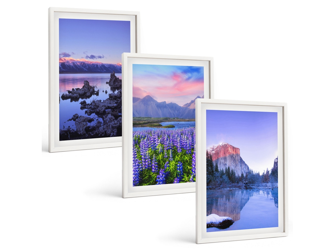 Conjunto De Pinturas Paisagens De Montanha Com Água, Céu Espelharte (3 Peças 40x60 Cm)