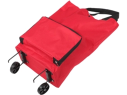 Carrinho De Compras Em Tecido Com Rodas, Grande Capacidade, Dobrável, Pvc, Vermelho, Equipado Com Alças.