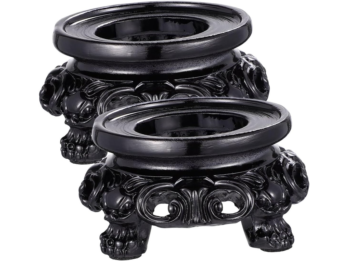 Conjunto De 2 Esferas Cristal Com Base Vazada Preta Em Resina Sintética, Elegante E Funcional Para Decoração De Estúdio