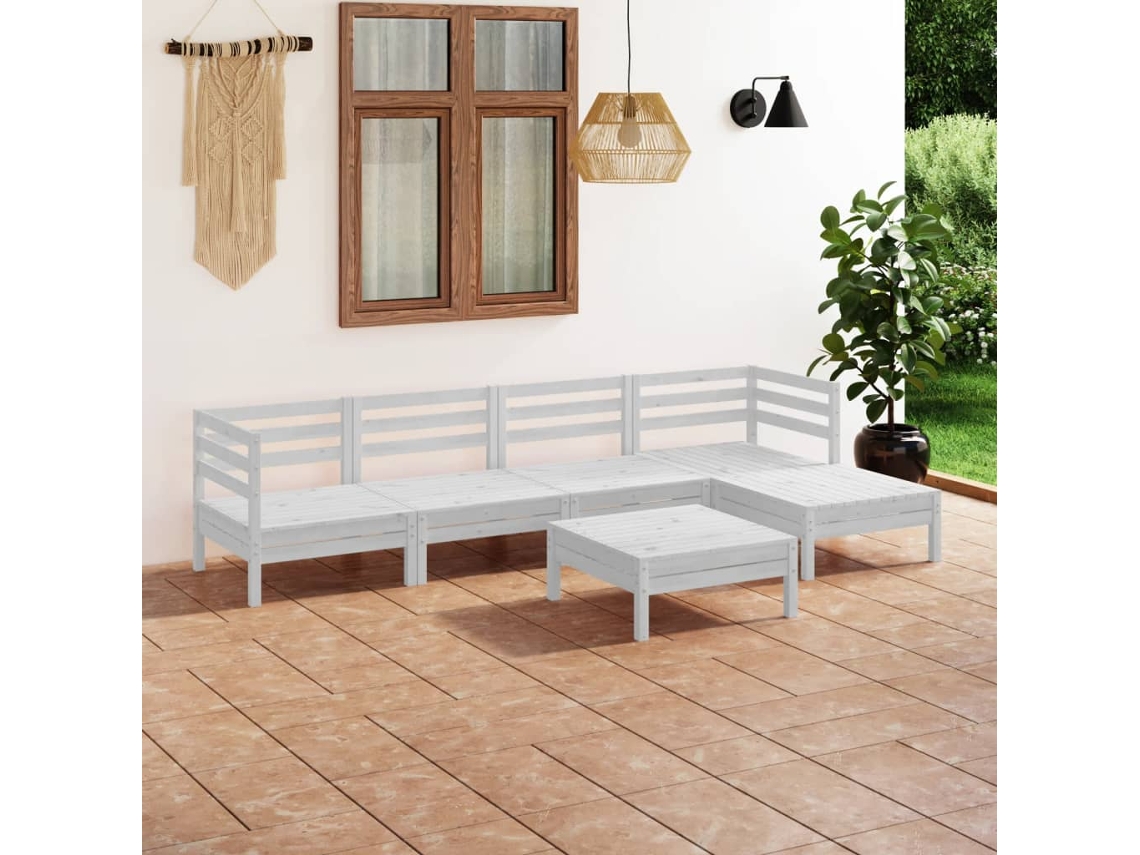 Vidaxl 6 Pcs Conjunto Lounge De Jardim Pinho Maciço Branco