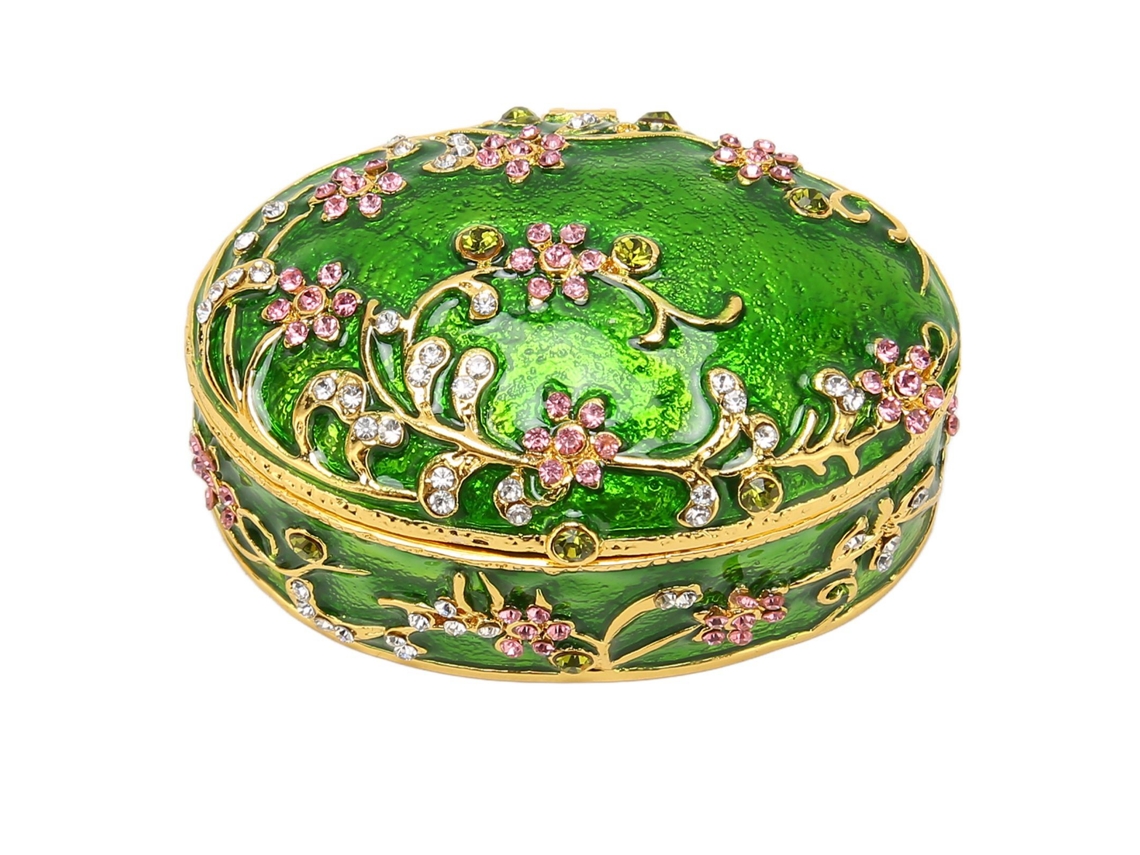 Caja De Joias Com Dobradiça De Flores Pintadas À Mão, Detalhes Clássicos Realistas, Para Armazenar Anéis E Pingentes, Verde