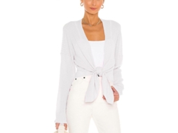 Cardigan Shrug Feminino Com Laço Cropped Manga Longa - Leve E Estiloso Para Qualquer Ocorrência Branco