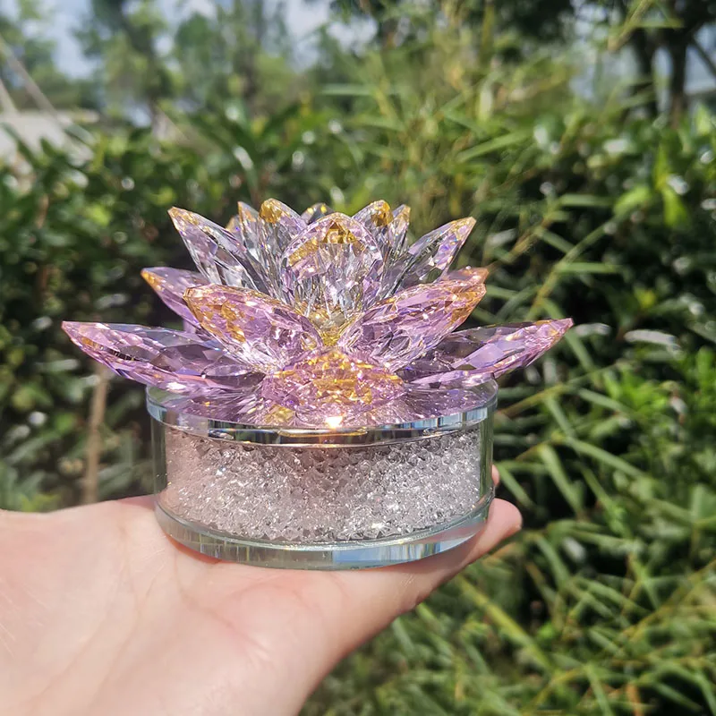 Ornamento de Lótus de Cristal, Incrustado com Diamantes, Vidro MDUG (rosa, 11 Cm)