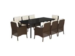 Conjunto de 9 Jantar para Jardim com Almofadões Vime Pe Castanho MAISON EXCLUSIVE