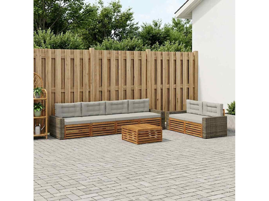 Vidaxl Conjunto De Sofás Para Exterior 7 Pcs Natural E Cinzento-claro
