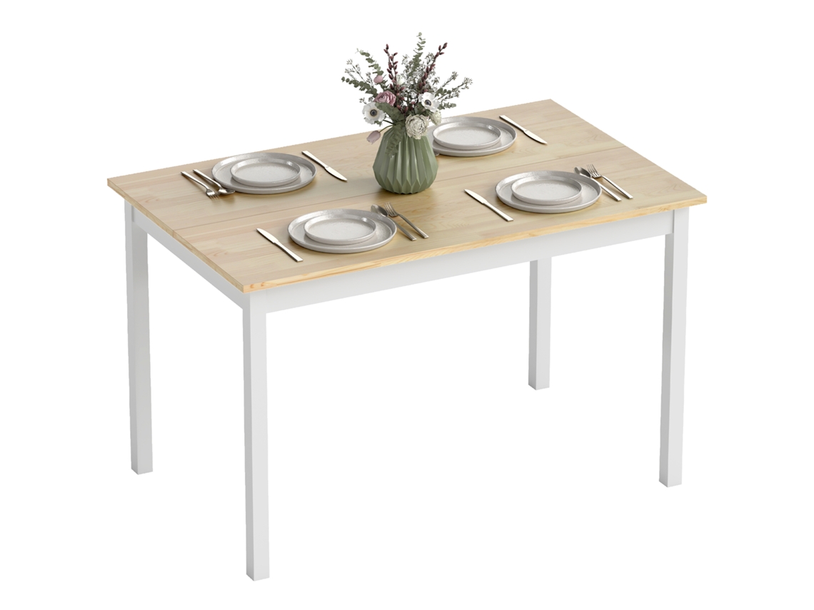 Mesa De Cozinha Estilo Campestre 120x75 Cm Para 4 Pessoas, Mesa Em Madeira Para Sala E Sala De Jantar, Natural