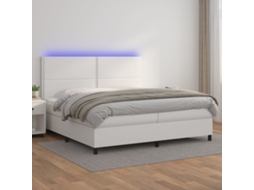 Vidaxl Cama Box Spring C/colchão/led 200x200cm Couro Artificial Branco
