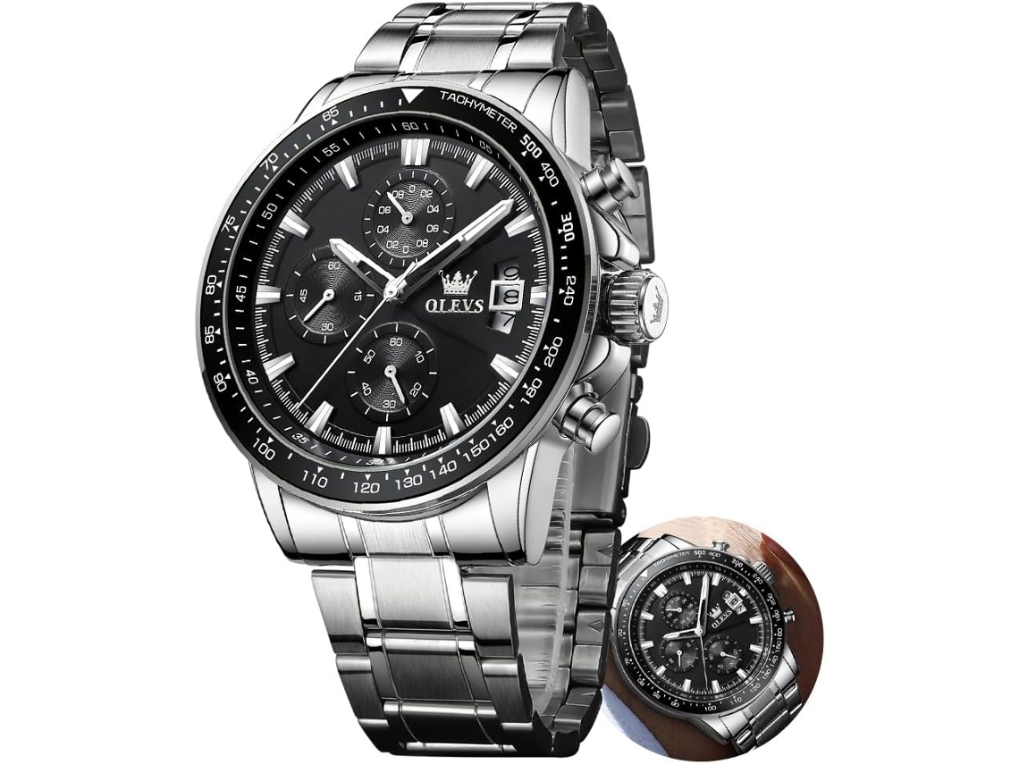 Lurelia Relógio Cronógrafo Masculino, Movimento De Quartzo, Data/calendário, Luminoso, Aço Inoxidável, Abs, Prata