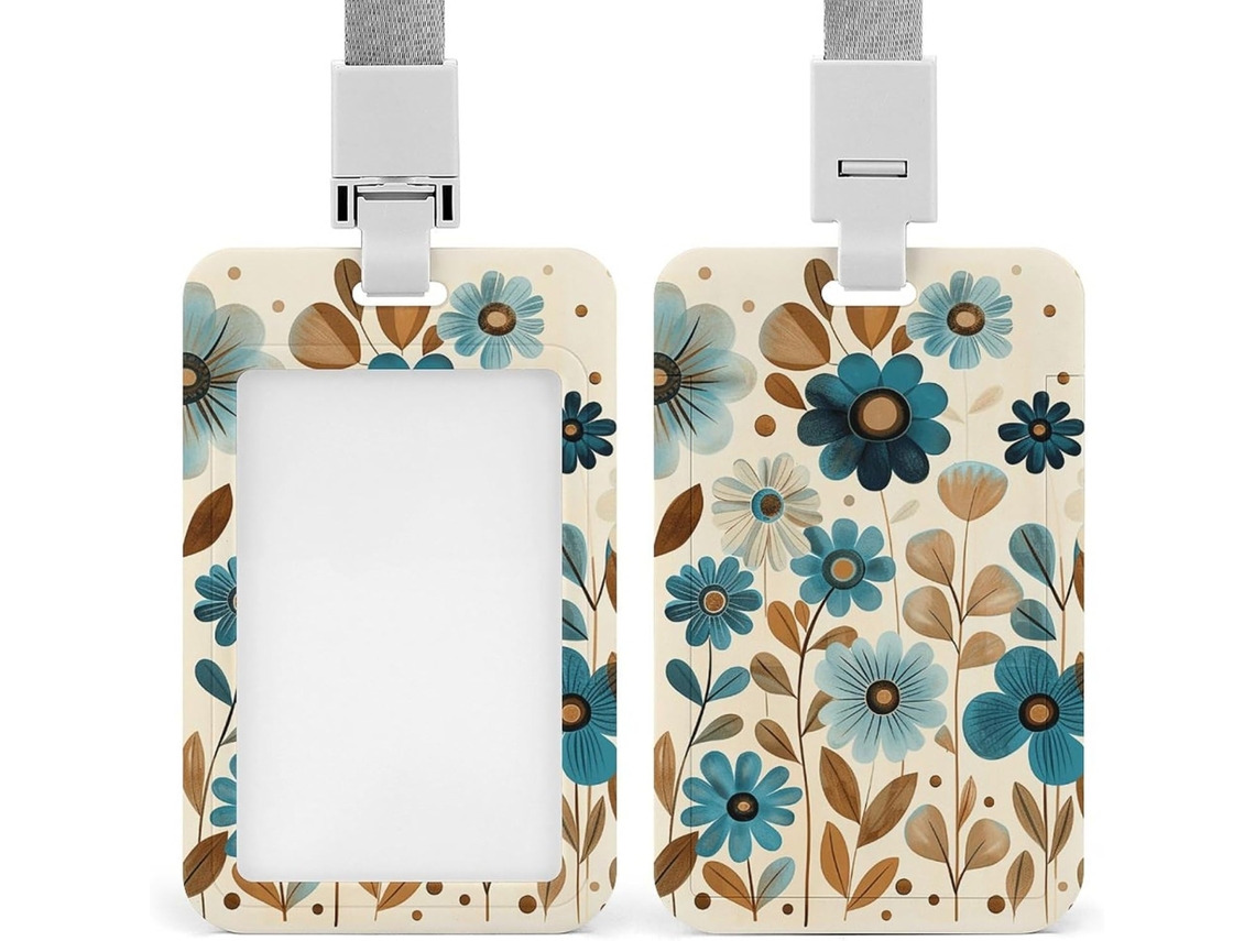 Porta Crachá Floral Bege E Branco, Personalizável, À Prova D Água, Porta Crachá Protetor Funcionários De Escritório