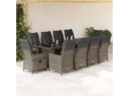 Vidaxl 11 Pcs Conjunto Bistrô De Jardim C/ Almofadões Vime Pe Cinzento