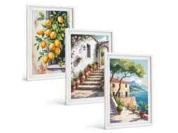 Galeria De Pinturas Murais Flores De Limão, Vista Para O Mar Moldura Branca Fotos Para O Escritório Espelharte (3 Piezas De 40x60 Cm)