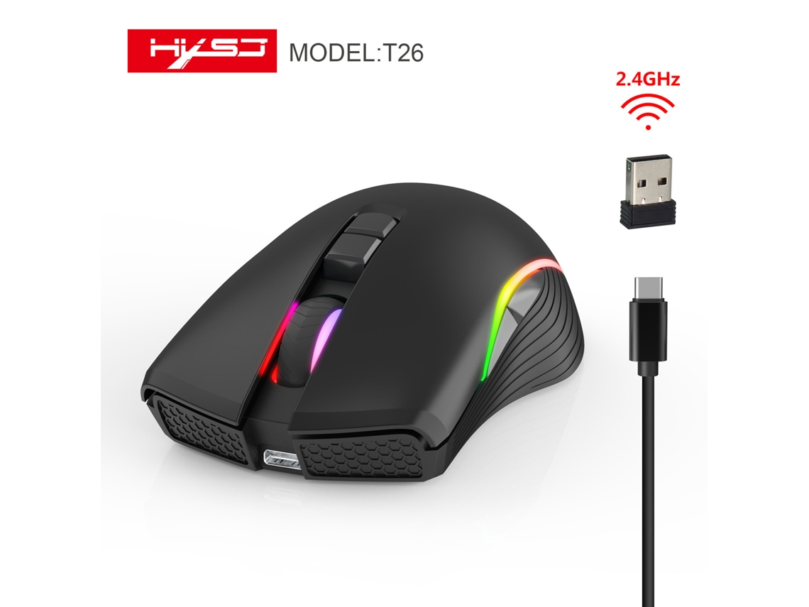 Mouse Gamer Sem Fio Hxsj T26 2.4ghz Tipo C Recarregável Com Luz De Fundo 7 Botões Portátil Mini