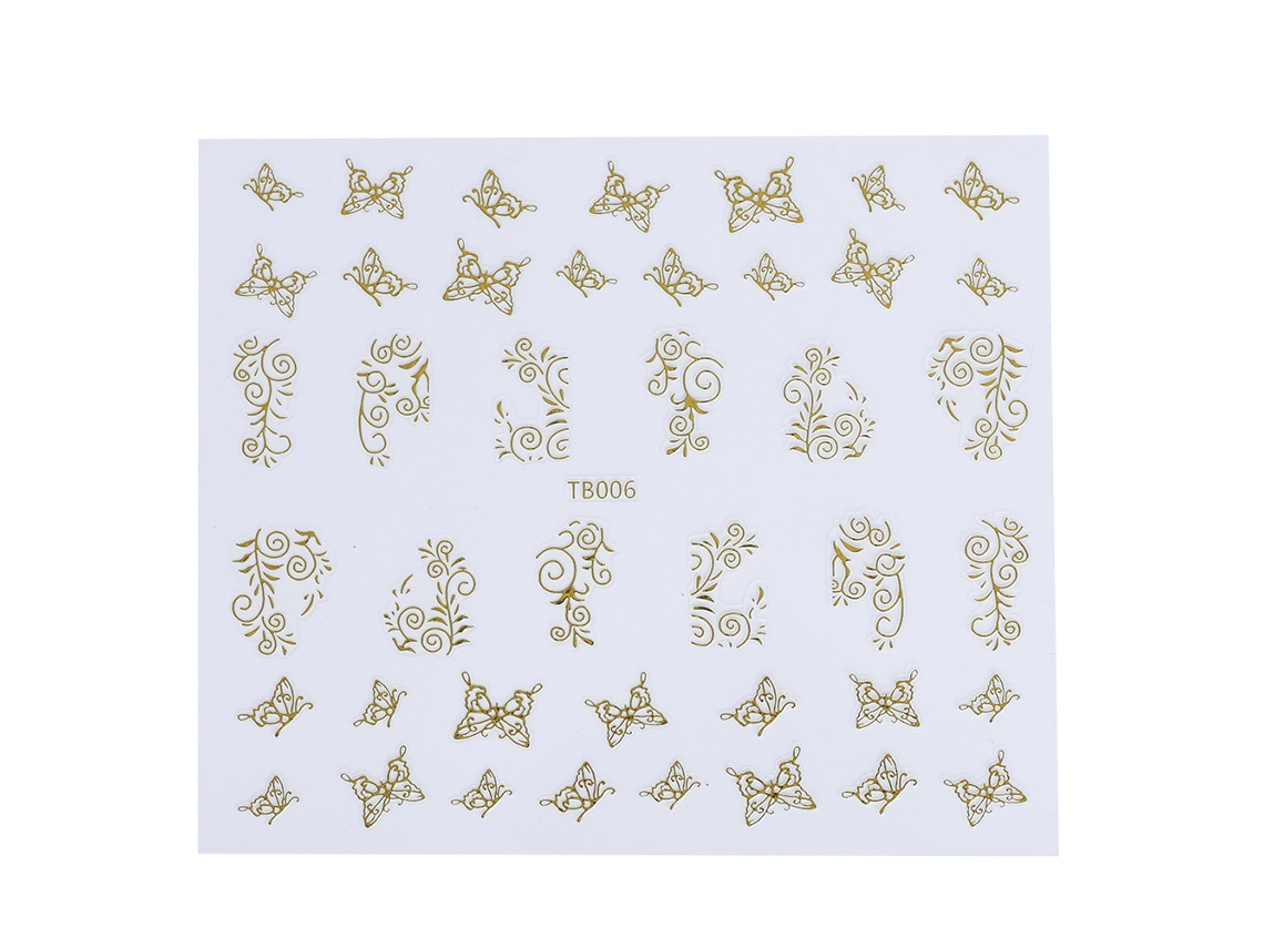 Sticker De Uñas 3d Com Design Floral Para Decoração De Manicura, Ferramenta De Esmalte Dourado Tb006