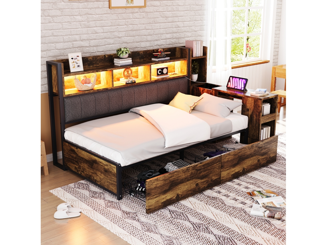 Sofá Cama 90x200 Com Led Escrivaninha E Arrumação