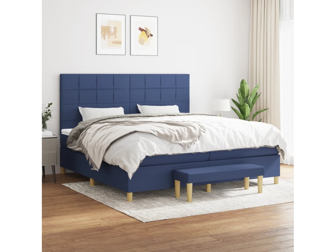 Vidaxl Cama Com Molas/colchão 200x200 Cm Tecido Azul
