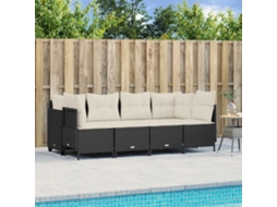 Vidaxl 5 Pcs Conjunto Sofás De Jardim Com Almofadões Vime Pe Preto