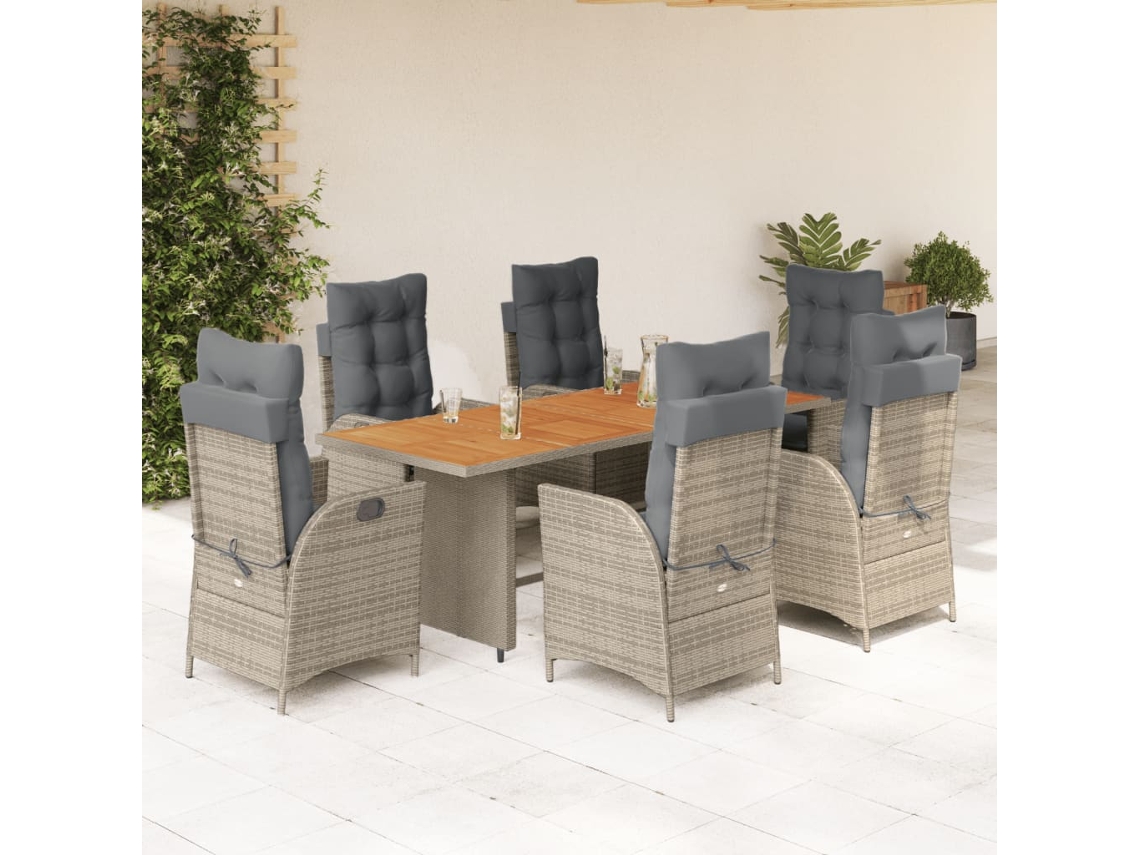 Vidaxl 7 Pcs Conjunto De Jantar P/ Jardim C/ Almofadões Vime Pe Cinza