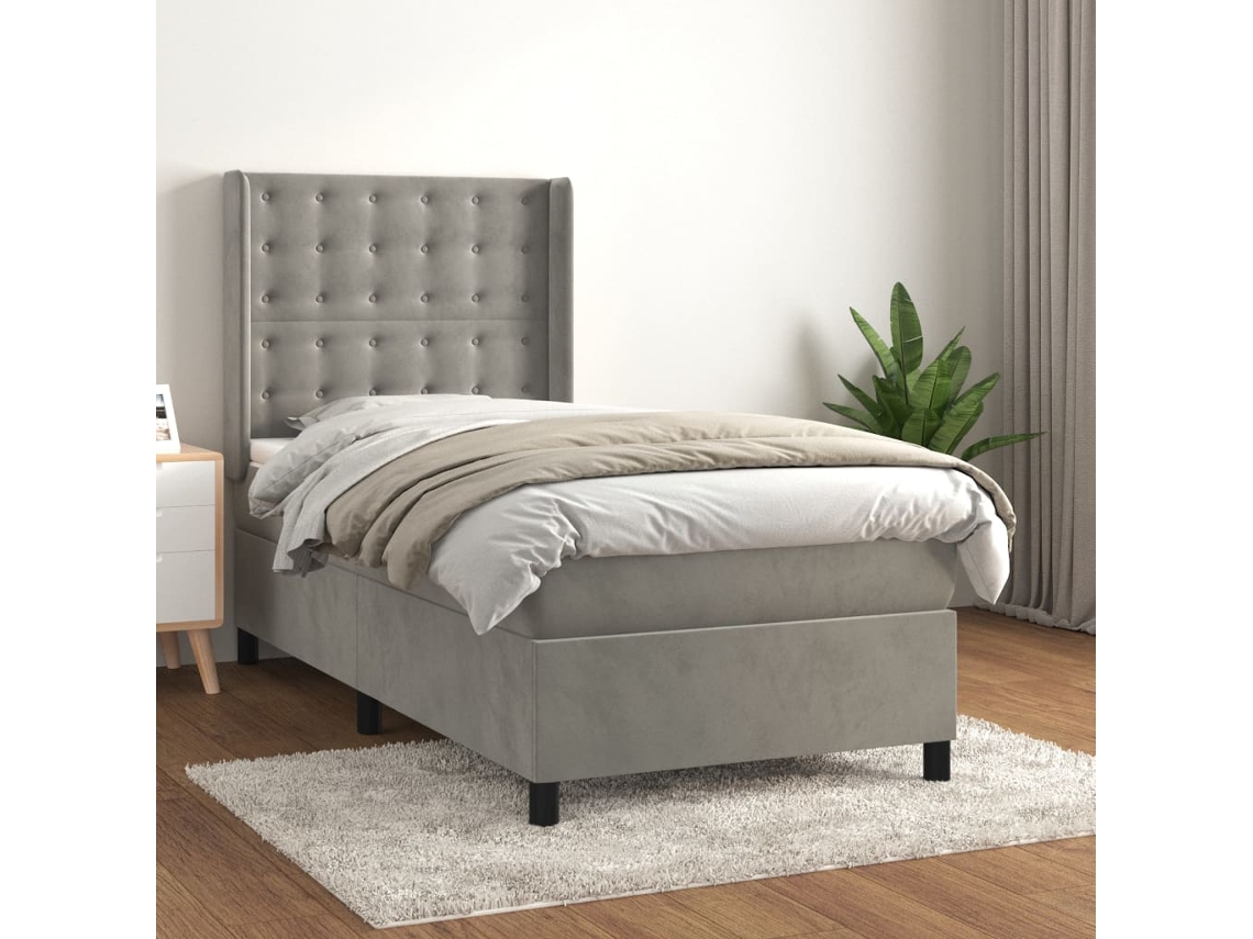 Vidaxl Cama Com Molas/colchão 100x200 Cm Veludo Cinza-claro