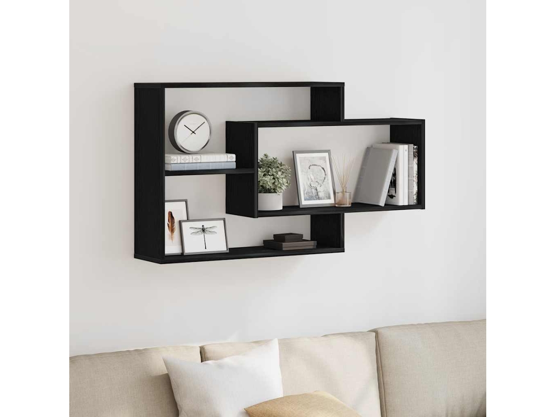 Vidaxl Prateleira De Parede Em Carvalho Preto, 104 X 20 X 58,5 Cm, Madeira Engenheirada