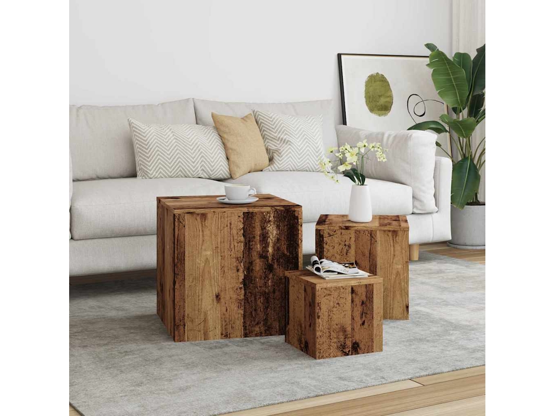 Vidaxl Mesas De Apoio 3 Pcs Derivados De Madeira Madeira Velha