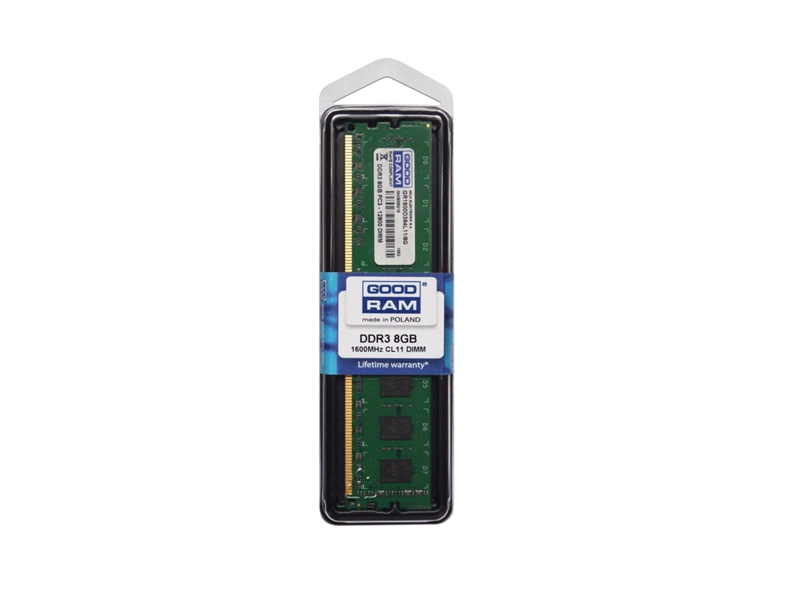 Memória RAM DDR3 GOOD RAM RA000584 (1 x 8 GB - 1600 MHz - CL 11 - Verde)