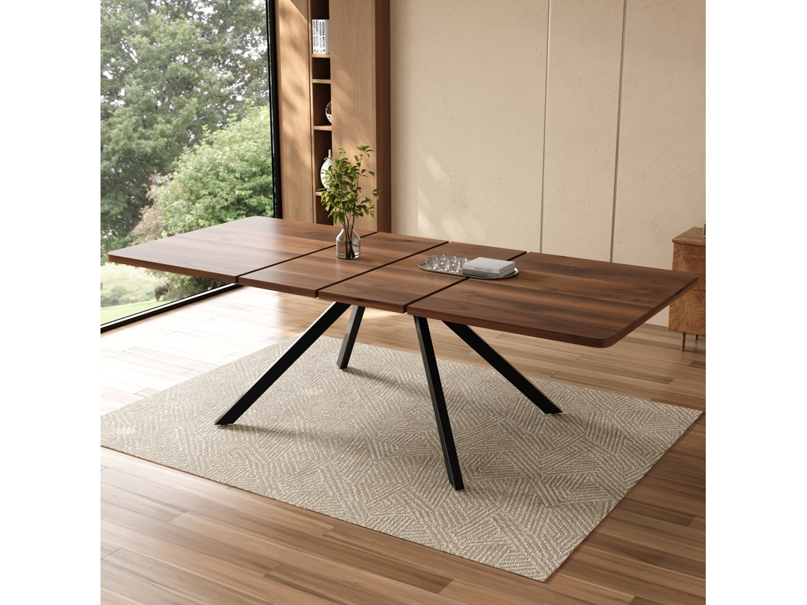 Mesa Jantar Extensível 160/200/240x90cm: 6-10p. Metal Pernas. Madeira Nogueira. Cs