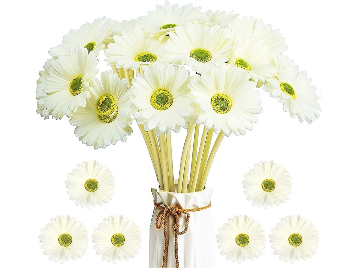 Buquê de Flores Artificiais Margaridas e Gerberas, 38 Cm, para Casamento BRILVIBERA (branco, 18 Unidades)