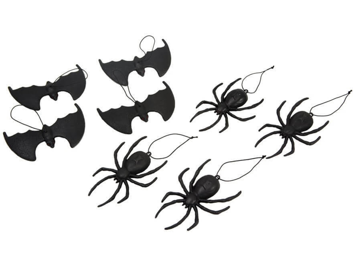 Decorações de Halloween DISFRAZZES Pacote de 4 Aranhas e 4 Morcegos Pendurados (14 cm)