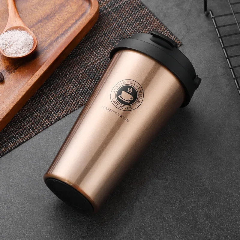 Caneca Térmica De Aço Inoxidável (dourada) De 500 Ml Com Tampa E Alça À Prova De Vazamentos, Com Isolamento De Parede Dupla.