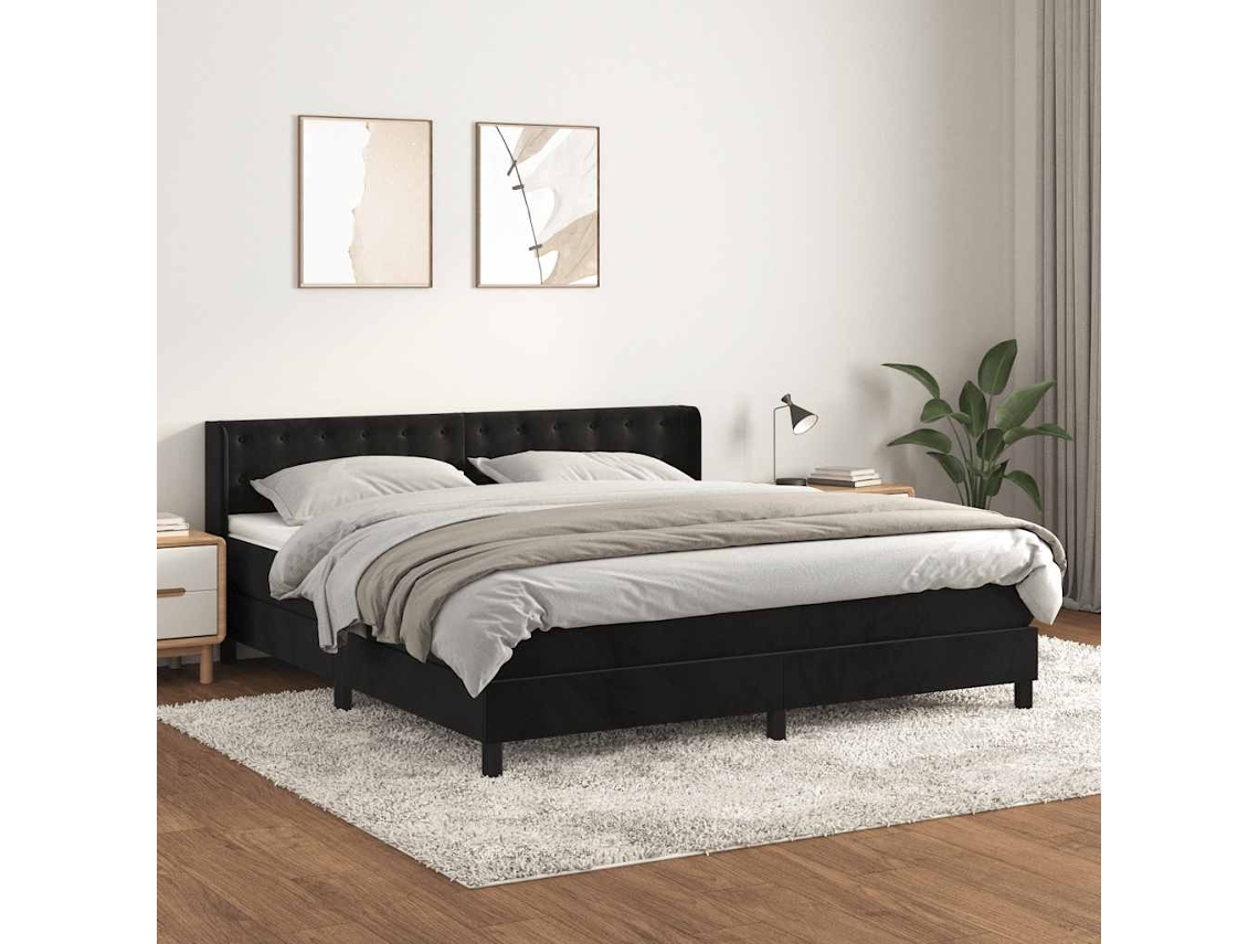 Vidaxl Cama com Molas/colchão 180x200 Cm Veludo Preto