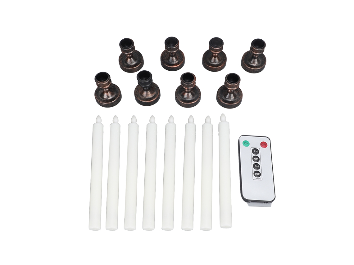 Conjunto de 8 Velas Cônicas de Led Sem Chama para Janela CHABERLU