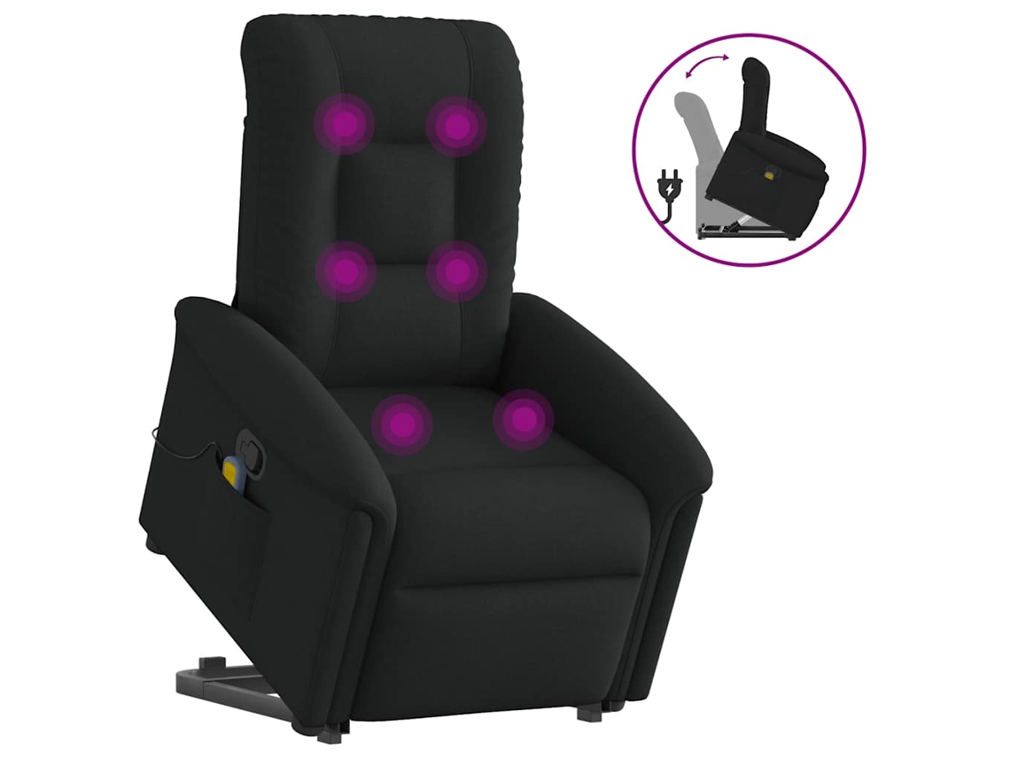 Vidaxl Poltrona De Massagens Reclinável Elevatória Tecido Preto