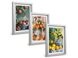 Composição De Quadros Romãs, Pêssegos, Limões Espelharte (3 Peças 20x30 Cm)