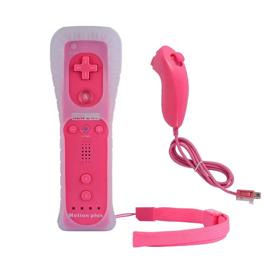Controle Compatível Com Wii E Wii U, Com Motion Plus Integrado, Capa De Silicone E Pulseira, Wu001, Rosa