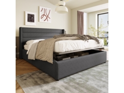 Cama 160x200 Linho Cinza com Arrumação