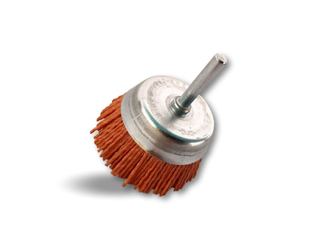 Escobilla Metálica Rotatória 75mm, Mango 6mm, Hilo Nailon Abrasivo 80 Grano, para Lijar, Desoxidar, Pulir com S/MARCA