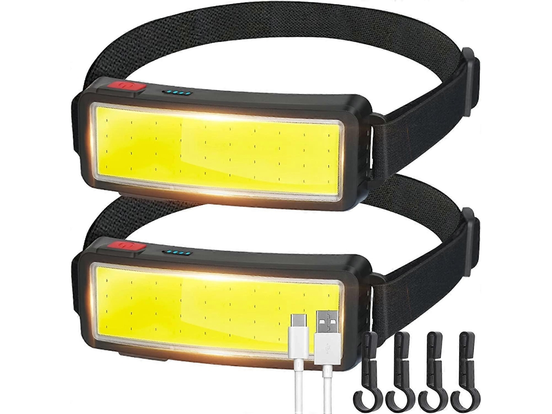 Lanterna Frontal Led Cob Recargável Usb 2000 Lúmenes Impermeável IpX4, 2 Unidades para Acampamento, Manutenção e Trabalho ao Ar Livre | S/MARCA