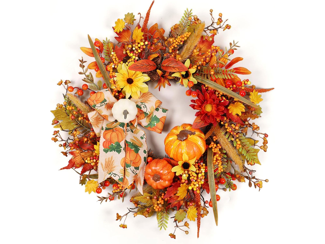 2025 Último Modelo De Guirlandas De Outono Para Porta Da Frente 50 Cm Guirlanda De Outono Laranja Artificial Decorada Com Rosetas, Aquaforge