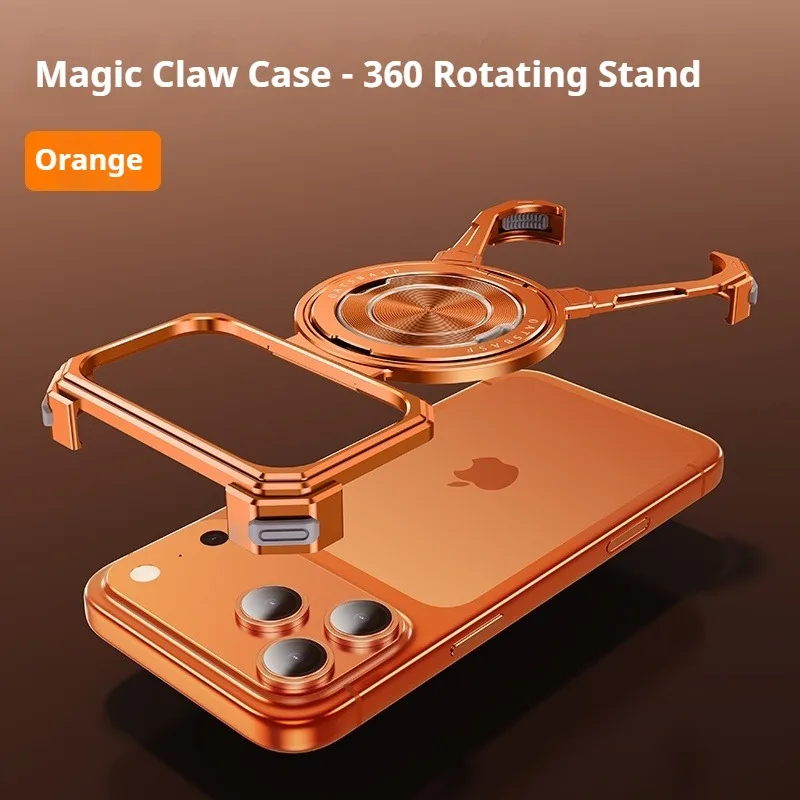Capa Para Celular Sem Moldura (laranja Para Iphone 17 Pro Max), Suporte De Anel Giratório 360°, Estrutura Metálica Resistente A Impactos.