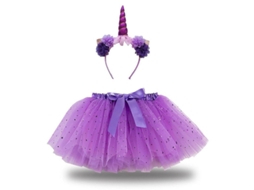 2026 traje de Unicornio Princesa com Saia Tutú Arco íris e Diadema para Meninas de Carnaval
