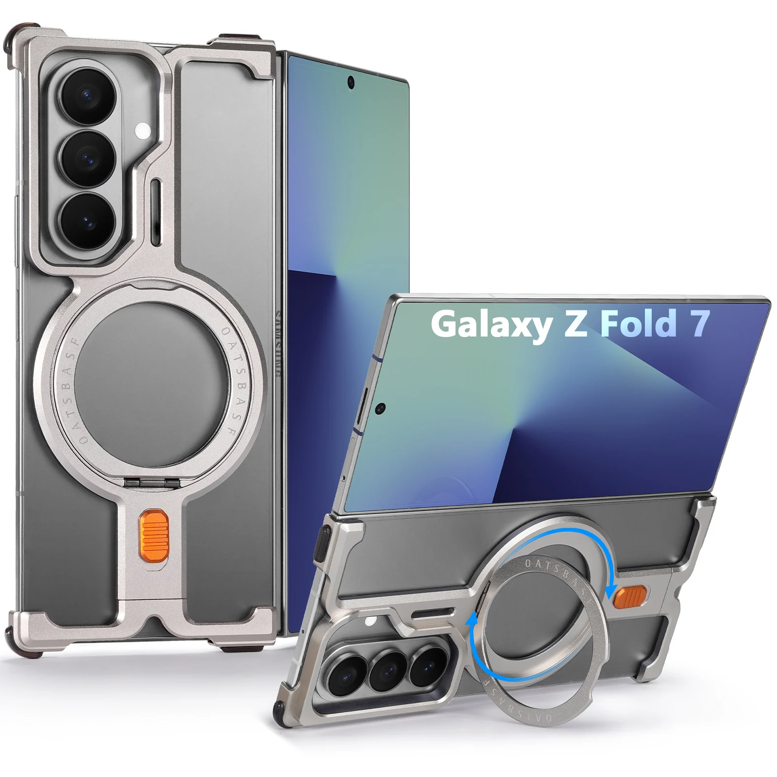 (titanium Galaxy Z Fold7) Capa Protetora Sem Moldura Em Liga De Alumínio Com Suporte Magnético Giratório De 360°.