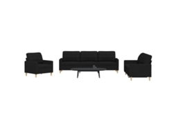 Vidaxl 3 Pcs Conjunto De Sofás Tecido Preto