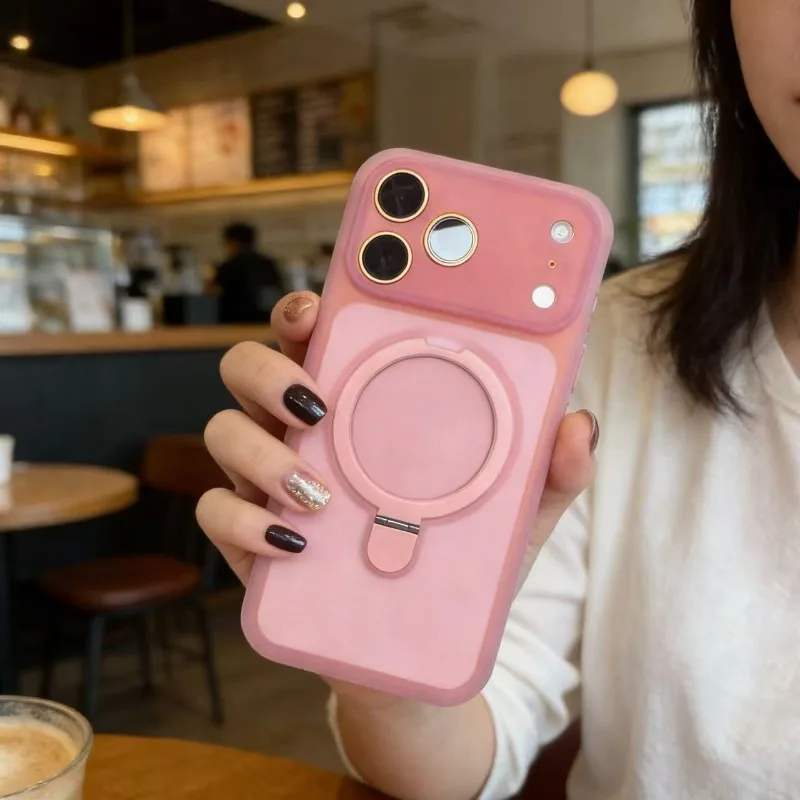 Capa De Celular Com Suporte Magnético Em Silicone Para Iphone 15 Pro (rosa).
